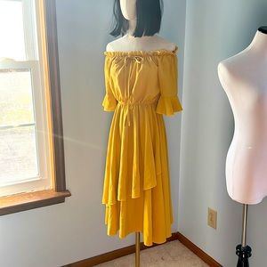 Yellow dress off-shoulder style very cute